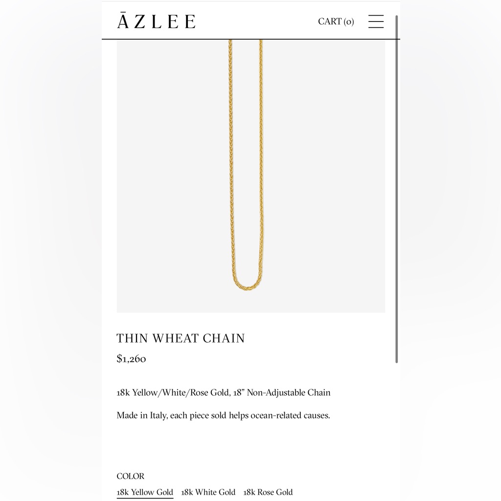 18k Yellow Gold Designer Azlee Wheat Chain